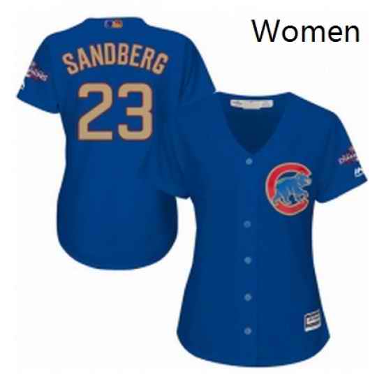 Womens Majestic Chicago Cubs 23 Ryne Sandberg Authentic Royal Blue 2017 Gold Champion MLB Jersey